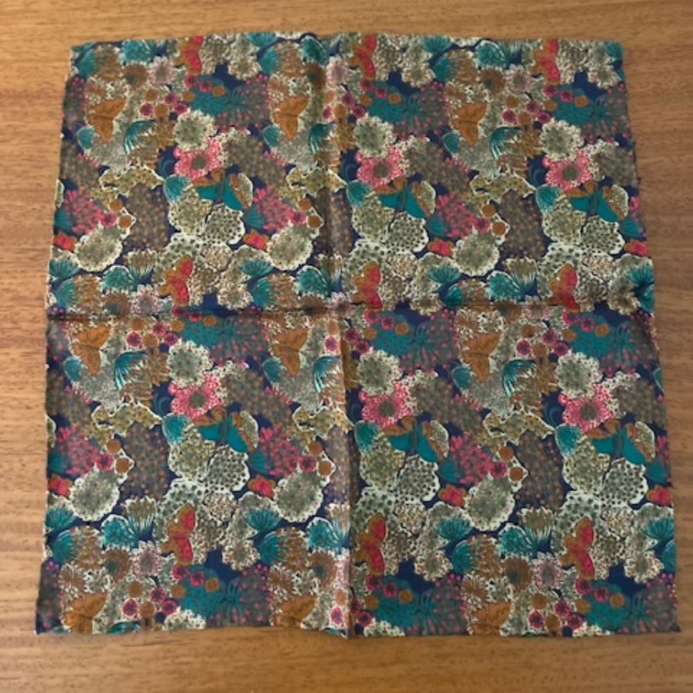 Silk floral and butterfly pattern scarf